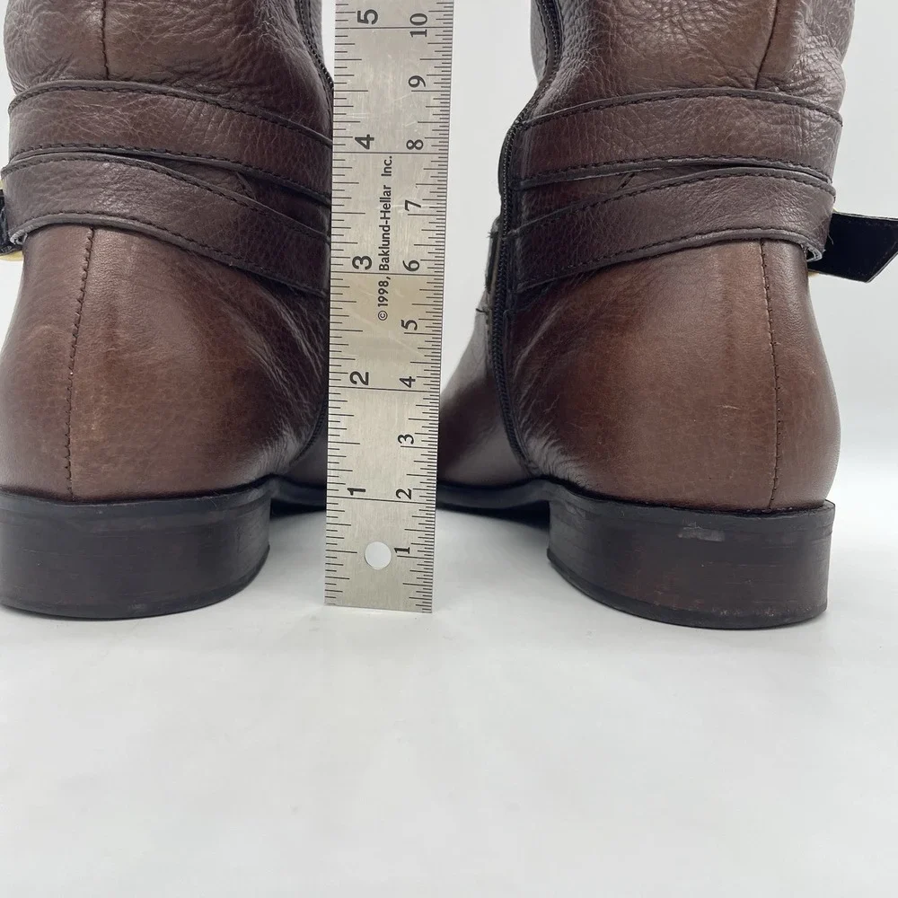 Talbots Womens 7AA Riding Boots Tall Brown Pebbled Leather Gold Buckle‎ Full Zip - Picture 13 of 16